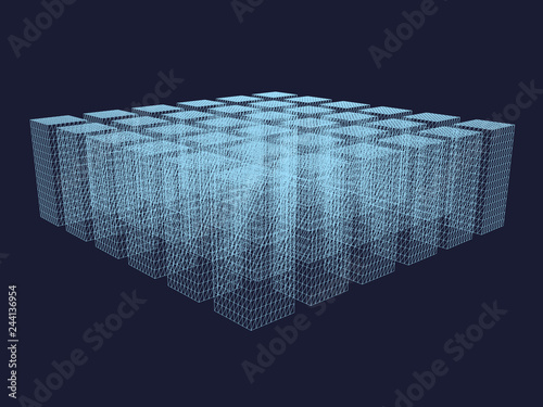 Polygonal rectangles are in a row. Wireframe houses. Vector illustration.