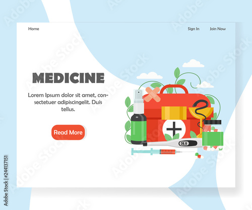 Medicine vector website landing page design template