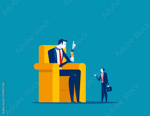 Big boss sitting on chair and talking employee. Concept business vector illustration, Meeting, Communication, Large