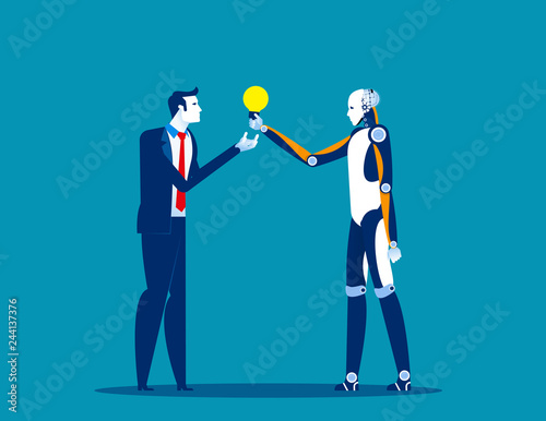 Robot help businessman make solution. Concept business vector illustration, Automation, Artificial.