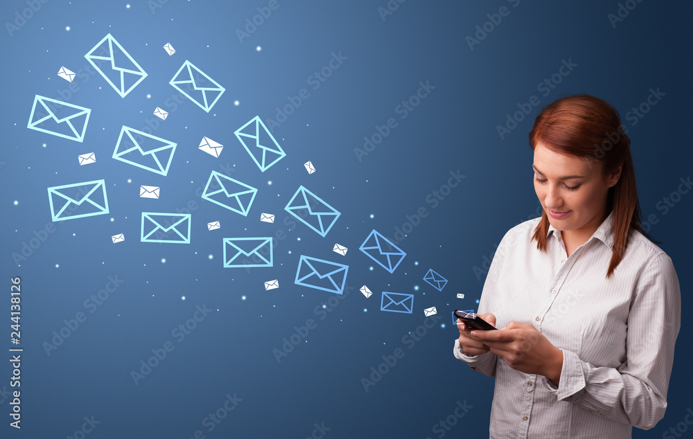 Businesswoman using phone with online communication concept around
Businesswoman using phone with online communication concept around