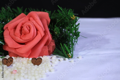 Roses and grass photoshoot on sand. Valentine s day