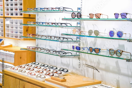 beautiful glasses on the display shelf