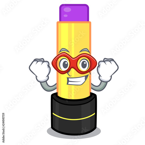 Super hero lip balm above mascot dressing table