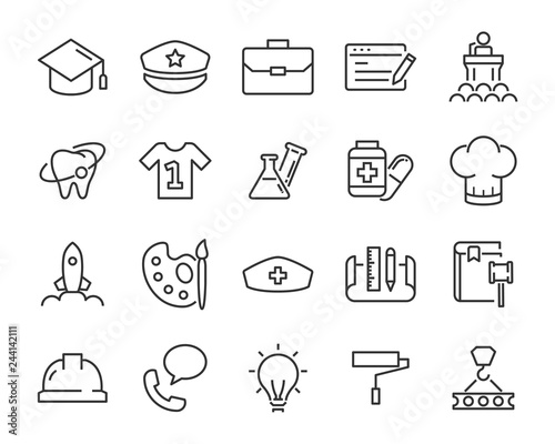  set of occupation icons, such as job, engineer, doctor, chef, worker