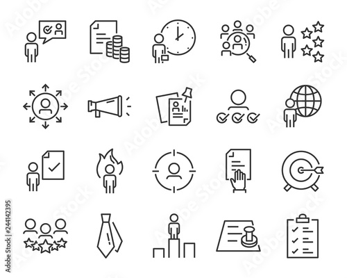 set of job seach icons ,such as work, career, traning, business, skill, meeting