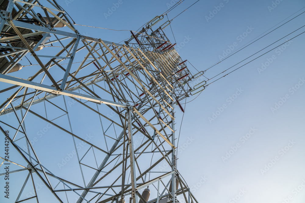 power transmission tower on background of blue sky power transmission tower on background of blue sky