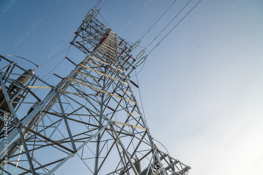 power transmission tower on background of blue sky power transmission tower on background of blue sky