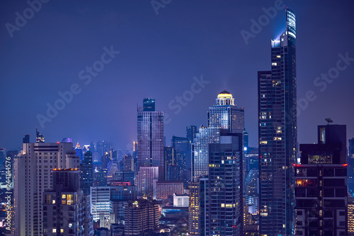 closeup night cityscape buildings and clear sky