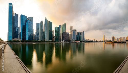 Singapore financial district skyline at Marina bay on sun set time, Singapore city, South east asia.