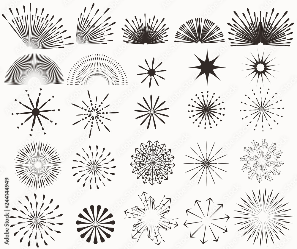 Obraz premium Big set of vector sunburst for design of labels, badges and other