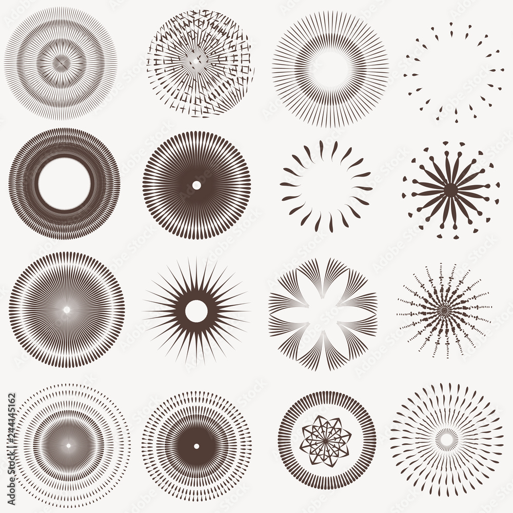 Collection of sunburst, retro vector design