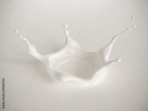 Milk drop with splash and Pouring, 3d rendering.