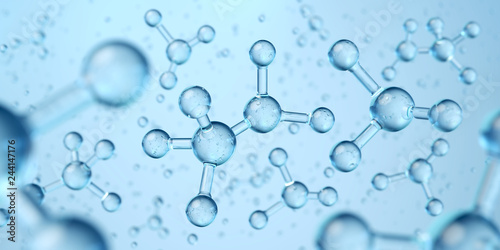 Fototapeta Naklejka Na Ścianę i Meble -  Abstract blue atom or molecule structure for Science or medical background, 3d illustration.