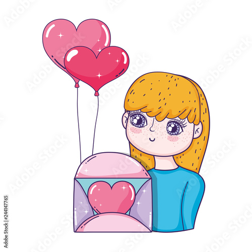 young cute girl lover with envelope