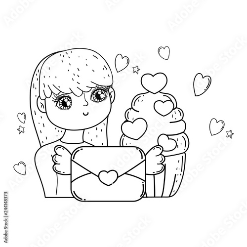 young cute girl lover with envelope