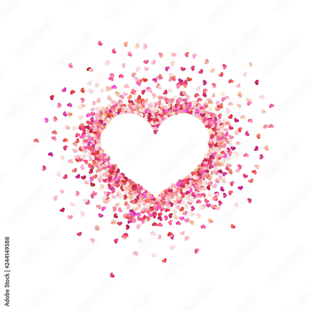 Heart shape paper confetti. Valentines petals top view. Isolated on white background. EPS 10