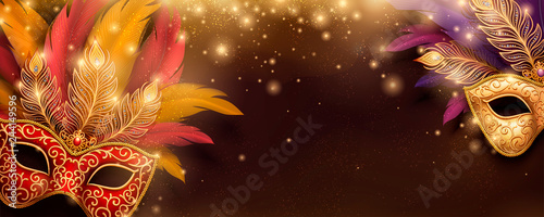 Carnival glittering masks banner