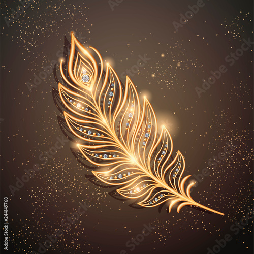 Golden feather brooch