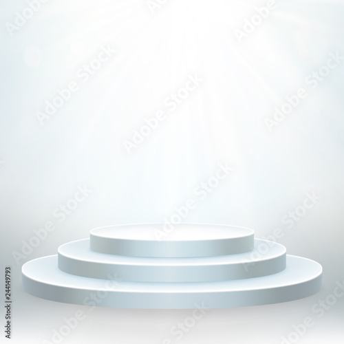 Transparent realistic effect. Round podium with lights for event or award ceremony. EPS 10