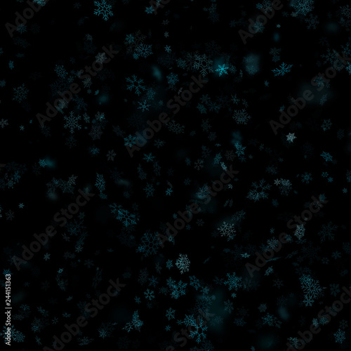 Christmas, New year snowflakes stars on a black background. Falling snow template. EPS 10