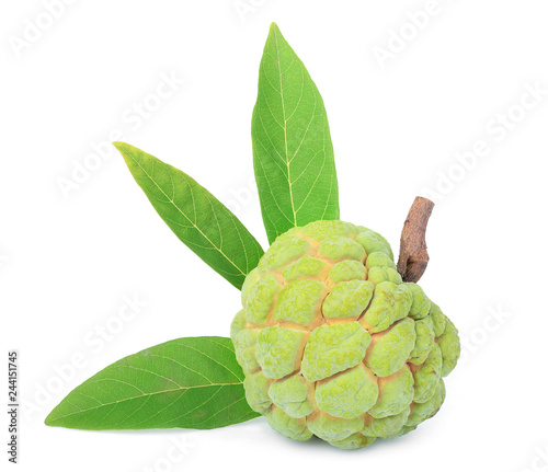Fotografering custard apple fruit with leaf isolated on white background