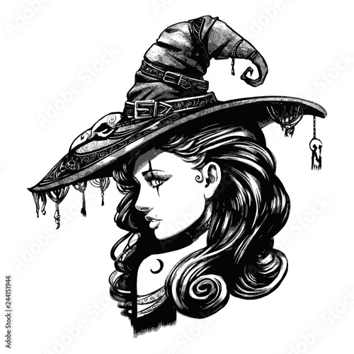 Charming witch in a big fancy hat