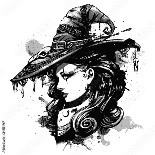 Charming witch in a big fancy hat