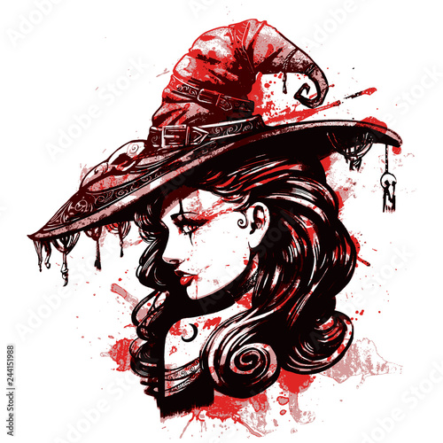 Charming girl vampire in blood