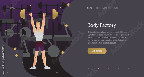 Landing page template of Body Factory Gym. Modern flat design concept of web page design for website and mobile website. Easy to edit and customize. Vector illustration fitness photo