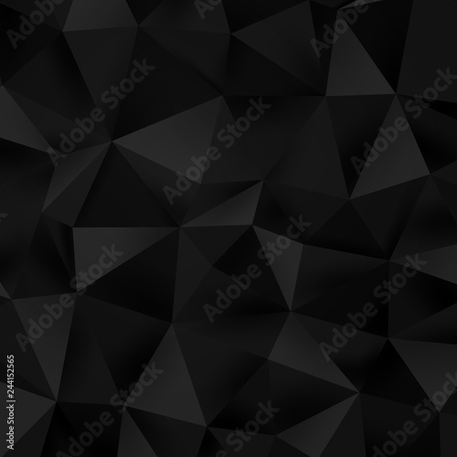 Abstract low poly triangle black texture background. Dark polygonal triangular mosaic template. EPS 10