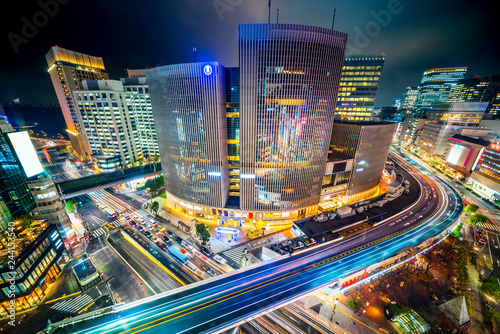 Canvas Print urban city night view in ginza, tokyo, Japan
