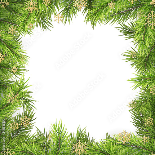 Christmas frame with pine branches and shadow isolated on white. EPS 10