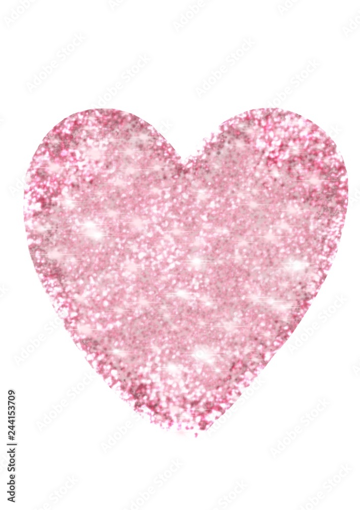 Valentines day. Digital illustration of a shining pink heart on the flat white background