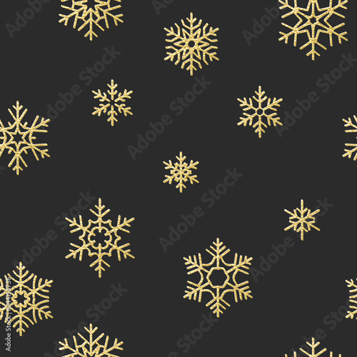Seamless holiday texture, Christmas pattern with gold snowflakes decoration for textiles, brochure, card. EPS 10