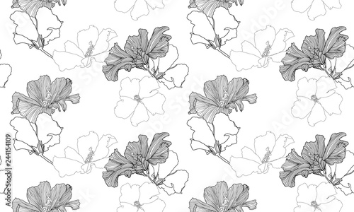 Vector tropical seamless pattern. Exotic plants isolated on white background. Abstract floral seamless pattern. Hand drawn textile print.