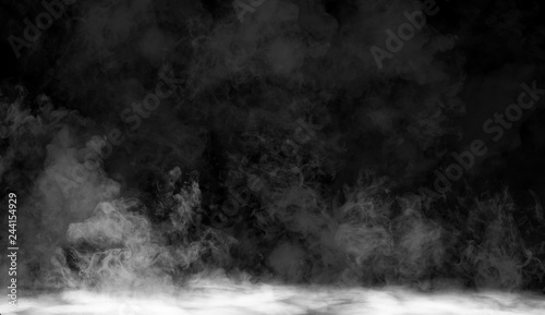 Plakat mgła lub dym izolowały efekt specjalny na podłodze. Białe zachmurzenie, mgła lub tło smogu