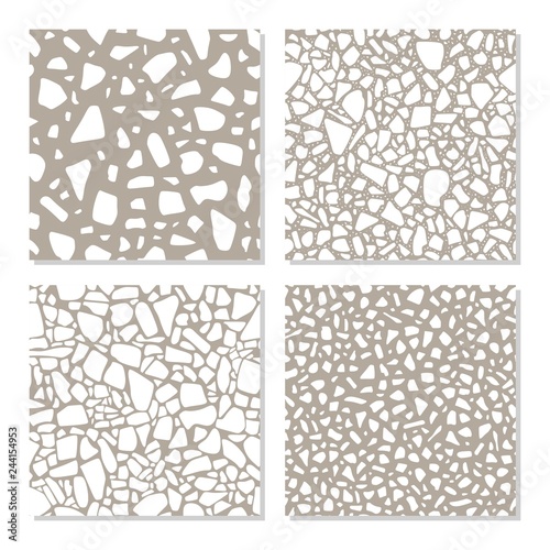 Set with seamless patterns in terrazzo style. Different textures of stone flooring in vector.