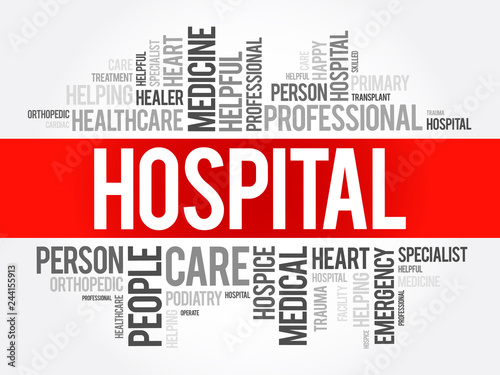 Hospital word cloud collage, healthcare concept background