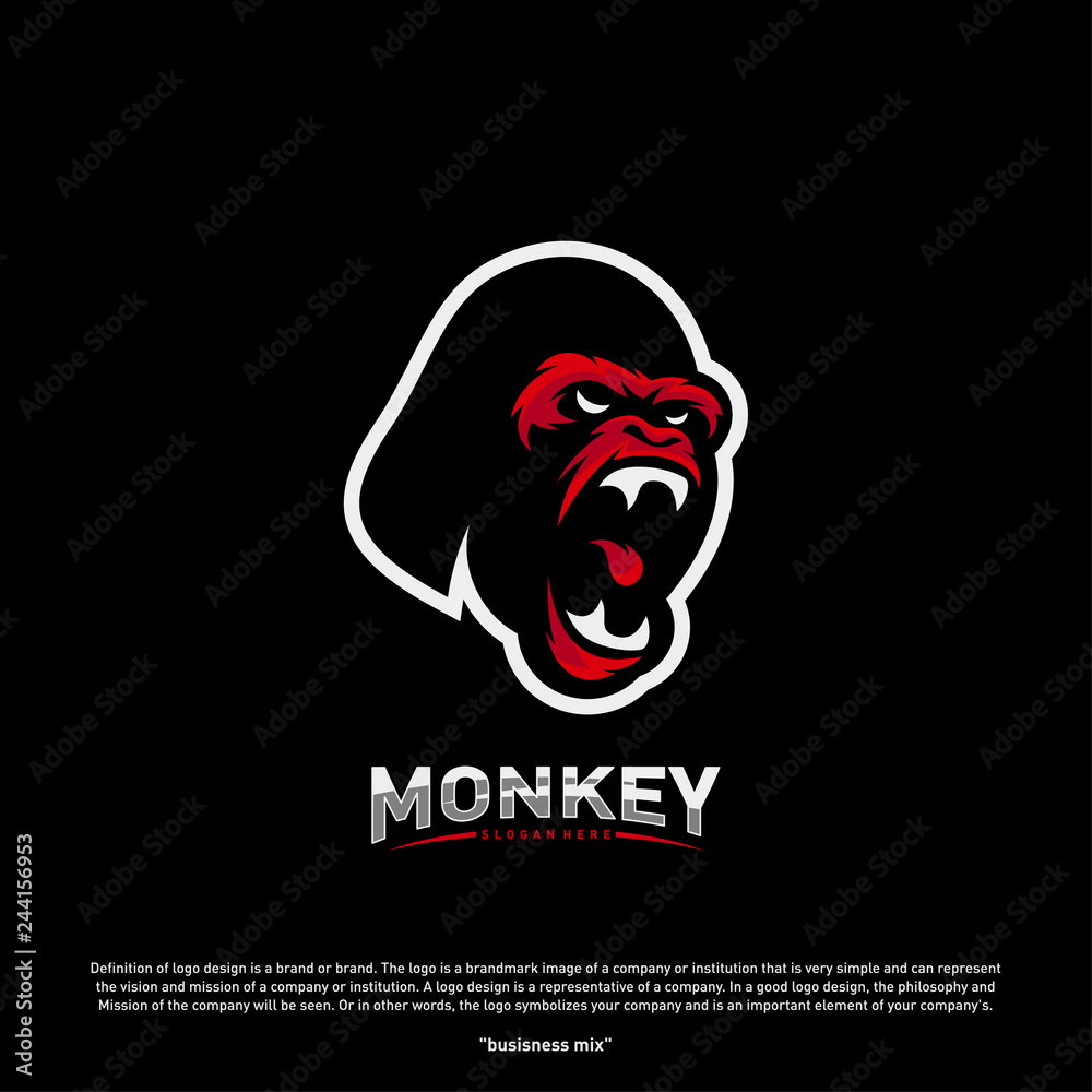 Obraz premium Monkey Gorilla Esport gaming mascot logo template Vector. Modern Head Monkey Logo Vector