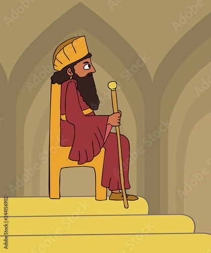 ancient oriental king on the throne cartoon