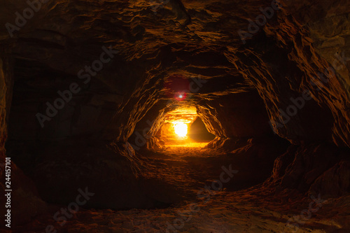 stone cave lit by warm light