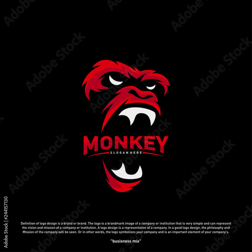 Monkey Gorilla Esport gaming mascot logo template Vector. Modern Head Monkey Logo Vector photo