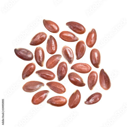 Group of linseed or flax seeds close together and isolated on white background
