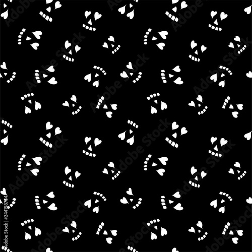 Heart shaped eyes skull background.Seamless pattern.Vector. ハートの目のドクロパターン