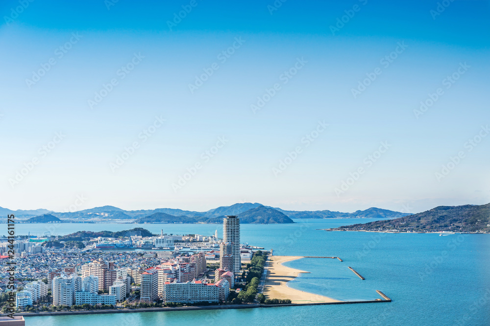 moden city skyline aerial view in Fukuoka Japan moden city skyline aerial view in Fukuoka Japan