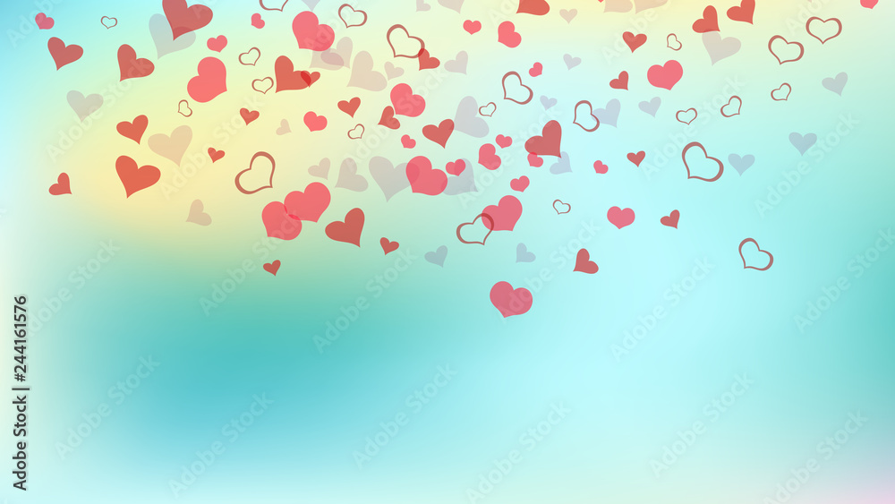 Obraz premium Festive background. Red on Gradient fond Vector. Red hearts of confetti crumbled. A sample of wallpaper design, textiles, packaging, printing, holiday invitation for Valentine's Day.
