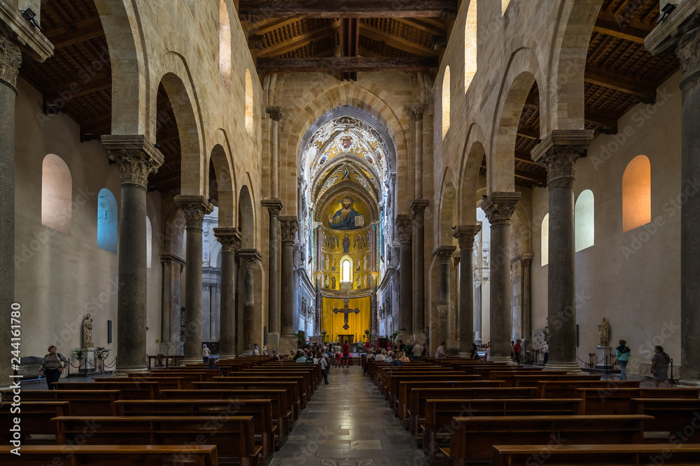 Interior of the Cathedral of Cefalù (Duomo di Cefalù), UNESCO World Heritage Site, Palermo province, Sicily, Italy