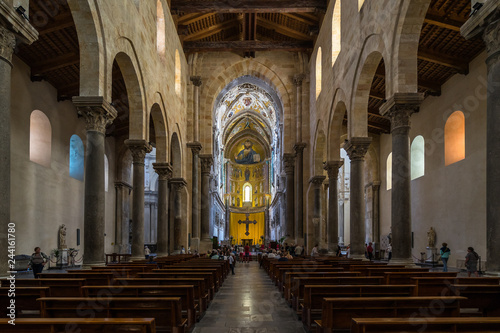 Interior of the Cathedral of Cefalù (Duomo di Cefalù), UNESCO World Heritage Site, Palermo province, Sicily, Italy