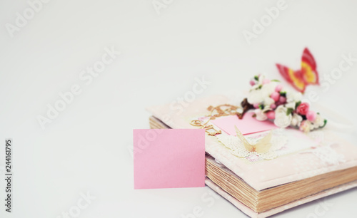 A diary for entries on a white table